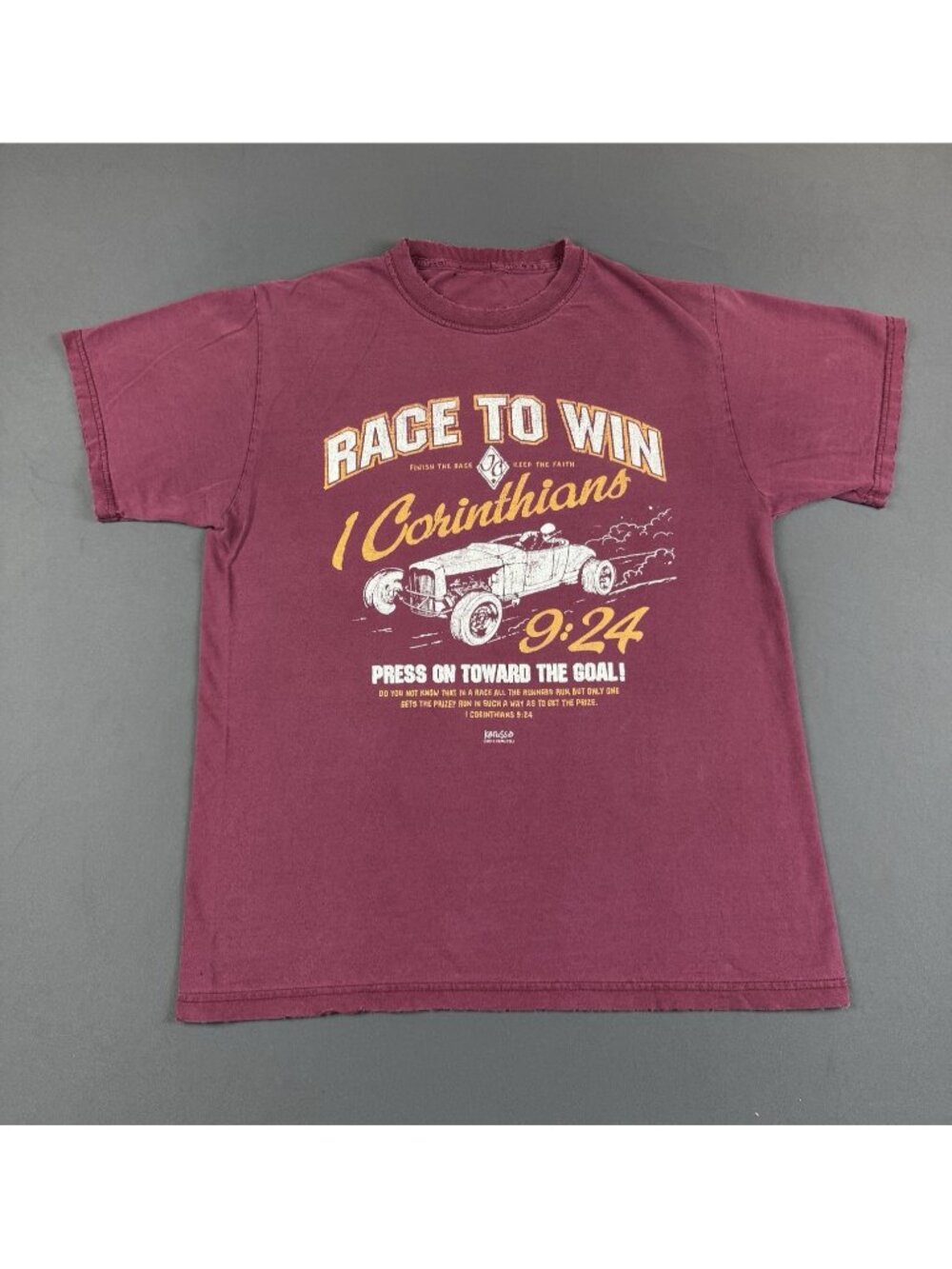 Rare Vintage Y2K Kerusso Jesus Tee Race To Win Corinthians Sun Fade Art Logo Tee